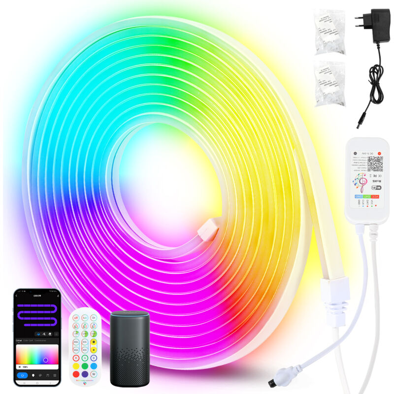 foto del prodotto jopassy 10m striscia led neon dimmerabile rgbic striscia led al neon, controllo app e telecomando timer sincronizzazione musicale, con alexa e