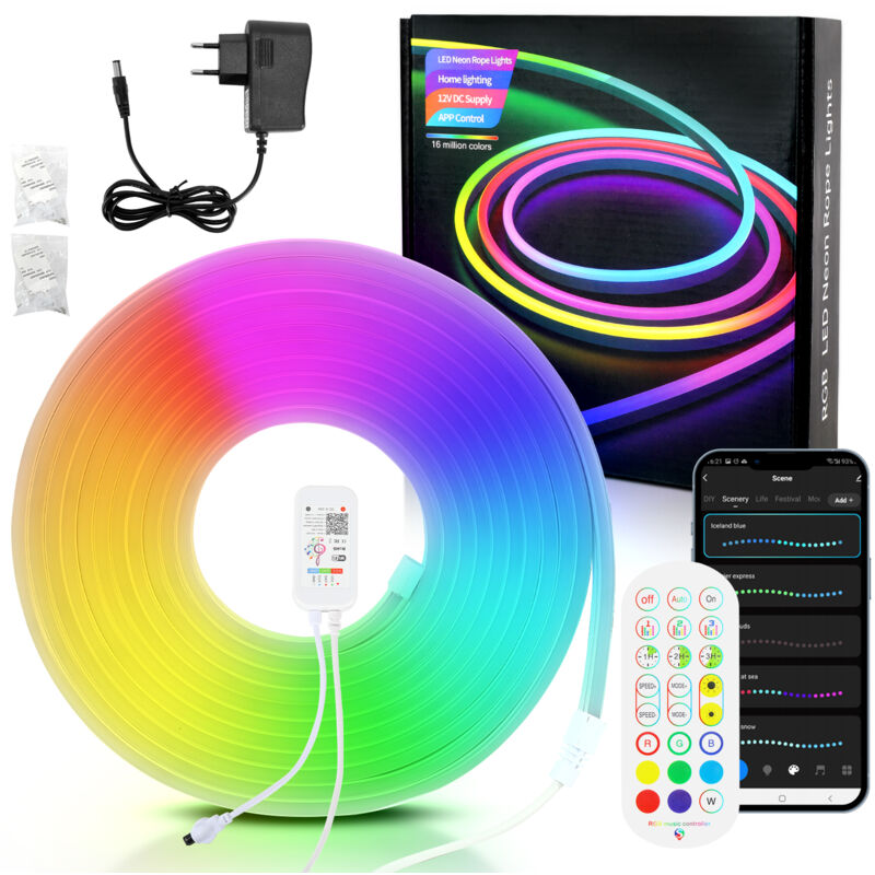foto del prodotto jopassy 2m striscia led neon dimmerabile rgbic striscia led al neon, controllo app e telecomando timer sincronizzazione musicale, con alexa e