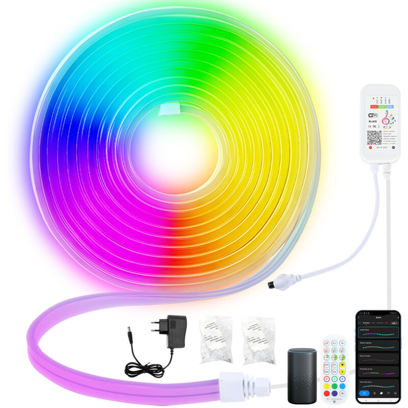 foto del prodotto jopassy 3m striscia led neon dimmerabile rgbic striscia led al neon, controllo app e telecomando timer sincronizzazione musicale, con alexa e