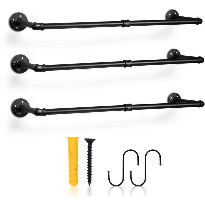 foto del prodotto jopassy 3x asta appendiabiti a muro, armadio a muro, stile industriale, salvaspazio, 92 x 25 cm, portata 65 kg, montaggio facile, nero