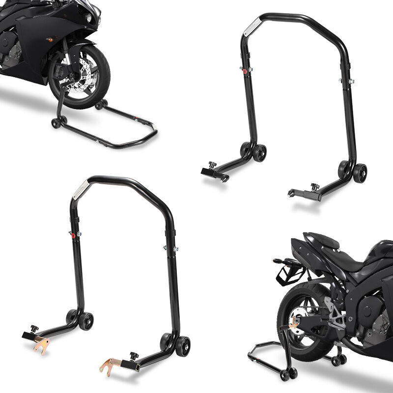 foto del prodotto jopassy cavalletti per moto cric per moto anteriore e posteriore cavalletti per moto neri, ausilio per il montaggio 2 pz.