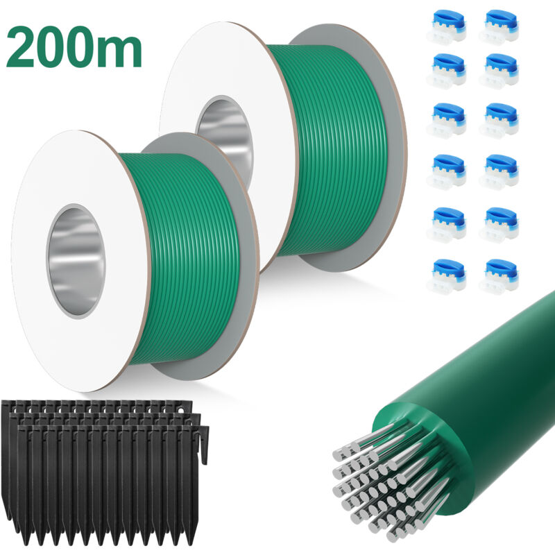 foto del prodotto jopassy swanew 200m set di filo perimetrale filo resistente ai morsi chiodi da giardino chiodi a terra robot da sfalcio