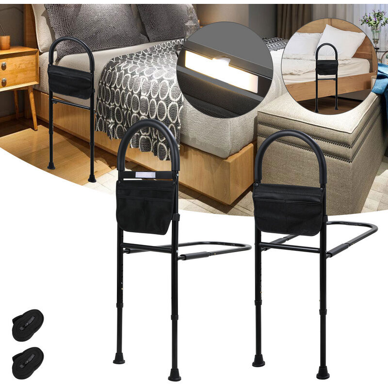 foto del prodotto jopassy swanew letto rising aid bed rail fall out guard con borsa di stoccaggio rimovibile altezza regolabile 80 104cm con led