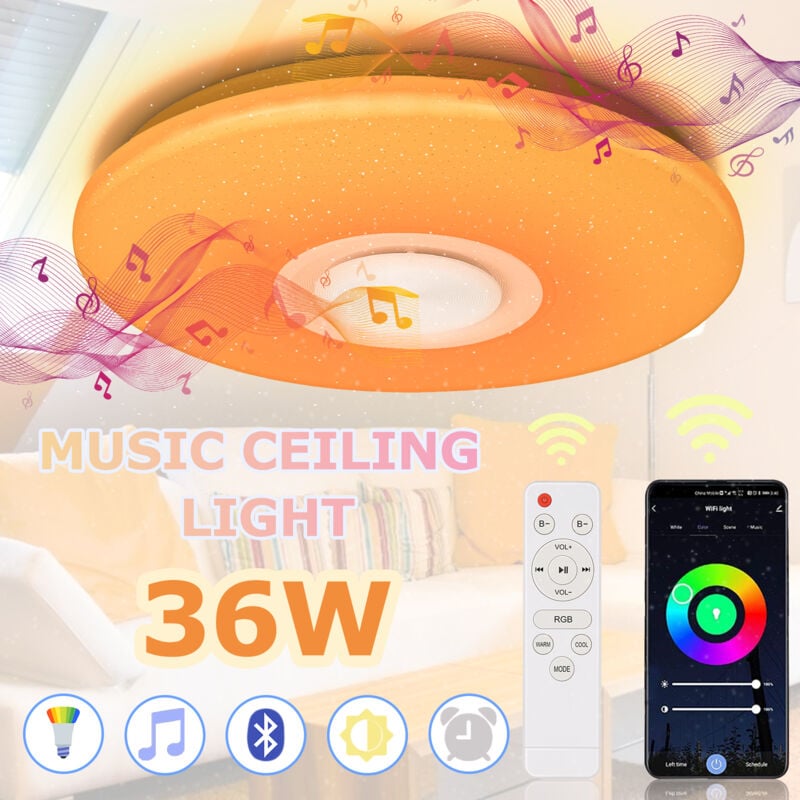 foto del prodotto jopassy swanew plafoniera led bluetooth con altoparlante, telecomando e colori rgb per soggiorno e camera da letto