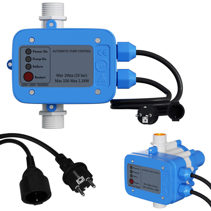 foto del prodotto jopassy swanew pressostato da giardino regolatore di pressione pompa 10 bar max 1,1kw con cavo blu