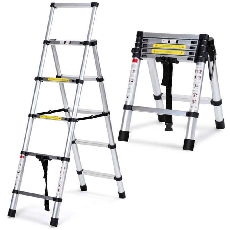 foto del prodotto jopassy swanew scala telescopica 2,0m 2,3m scala in alluminio argento scala allungabile antiscivolo scala allungabile allungabile