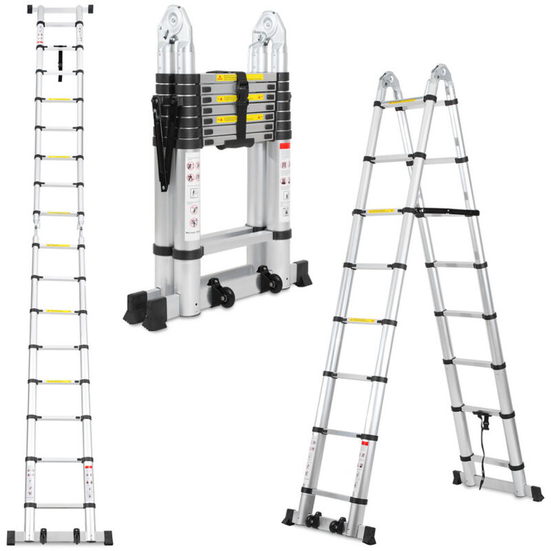 foto del prodotto jopassy swanew scala telescopica 2,5m 2,5m scala allungabile in alluminio argento scala allungabile antiscivolo