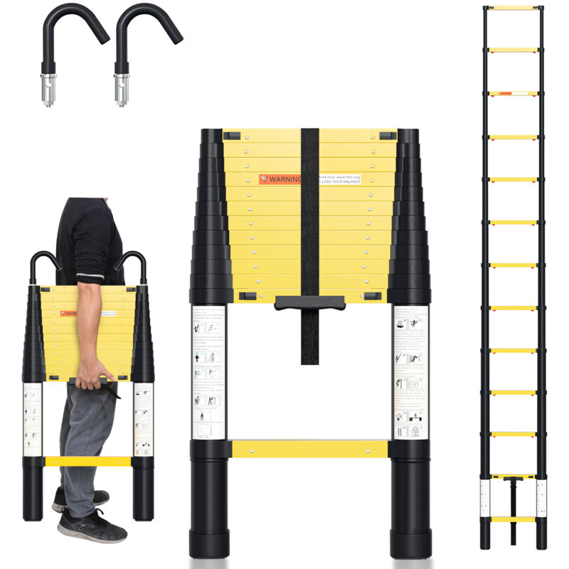 foto del prodotto jopassy swanew scala telescopica 3,8m discesa lenta scala retrattile in alluminio con gancio scala allungabile allungabile