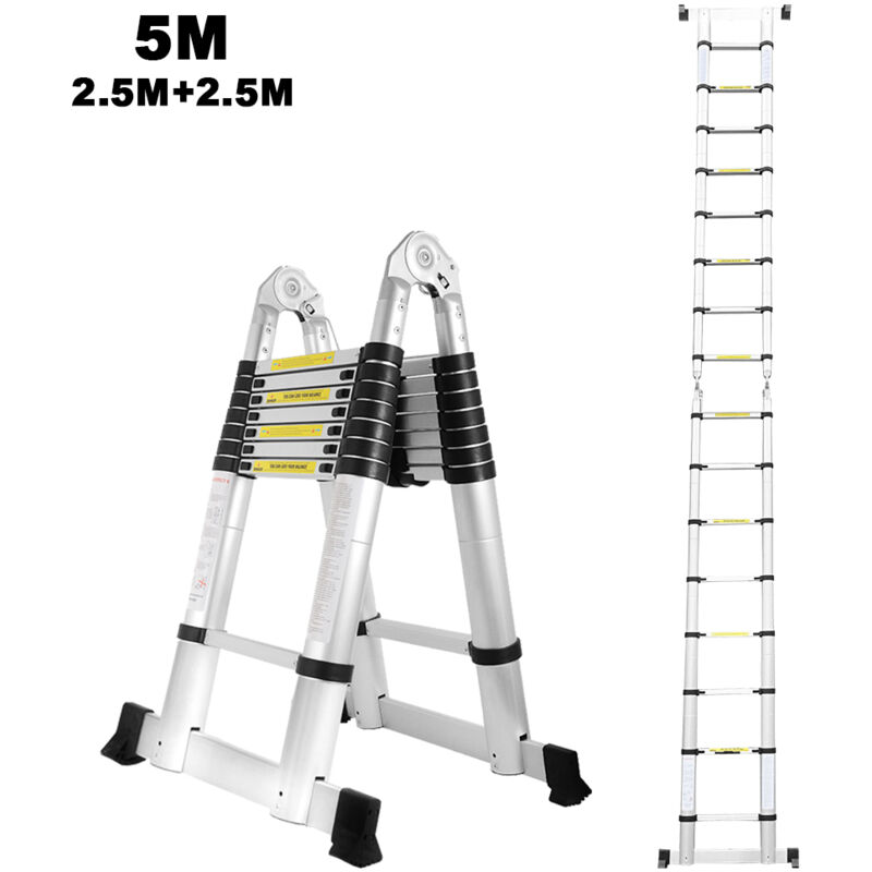 foto del prodotto jopassy swanew scala telescopica alu argento scala pieghevole 2.5m 2.5m a scala a telaio con barra di sostegno scala in alluminio estensibile scala