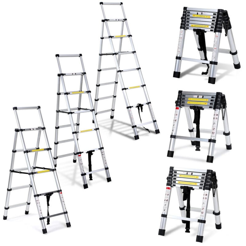 foto del prodotto jopassy swanew scala telescopica articolata 2,0 2,3m, 6x7 gradini professionale multifunzione pieghevole