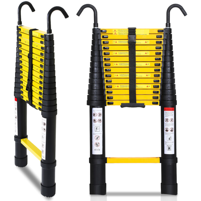 foto del prodotto jopassy swanew scala telescopica in alluminio multiuso 2.6m scala pieghevole stabile in alluminio scala doppia fino a 150kg nero con gancio