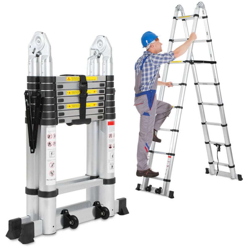 foto del prodotto jopassy swanew scala telescopica multifunzione in alluminio scala pieghevole portatile 5m 2,5m 2,5m 