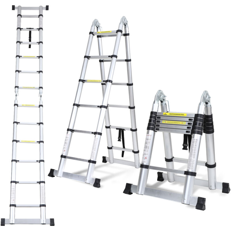 foto del prodotto jopassy swanew scala telescopica portatile multifunzione in alluminio pieghevole da 1,9m 1,9m con borsa da trasporto e guanti, carico massimo 150kg