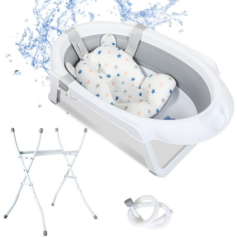 foto del prodotto jopassy swanew vasca da bagno per bambini con telaio con portata di 10 kg vasca da bagno per bambini pieghevole con cuscino per il bagno, grigio