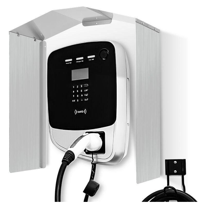 foto del prodotto jopassy wallbox di protezione dalle intemperie 45 x 40 x 20 cm in acciaio inox, compresi gli accessori della stazione di ricarica