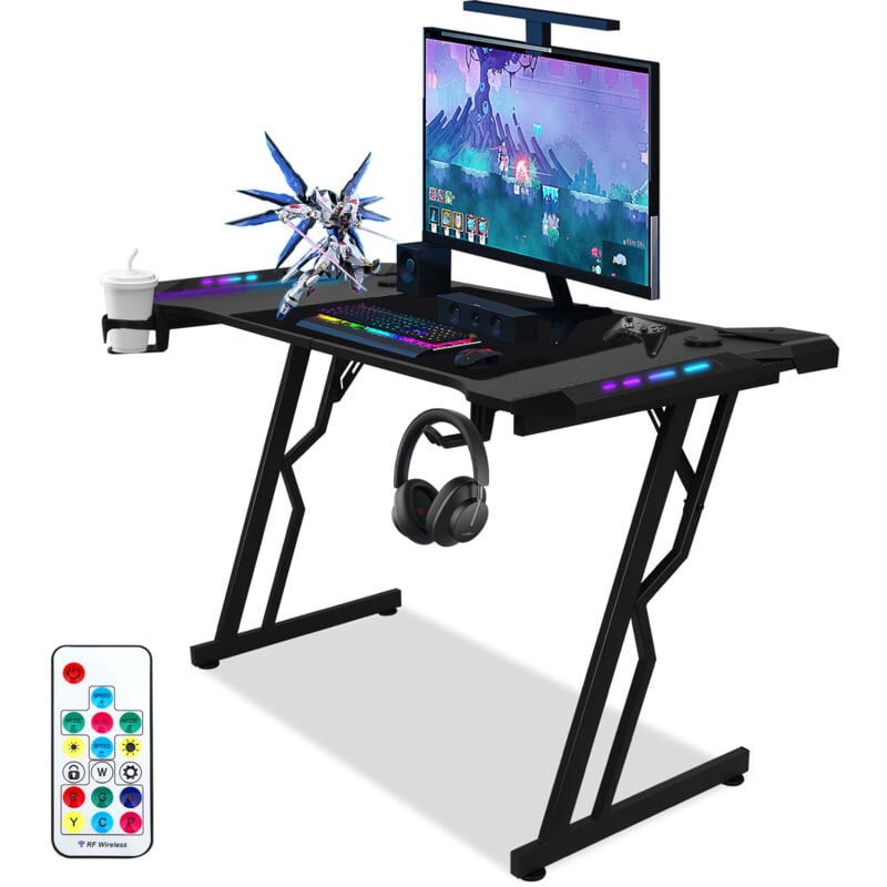 foto del prodotto jopassy z form gamer desk 120x60x75cm gaming desk rgb con luci led, portabicchieri, portacuffie e tappetino