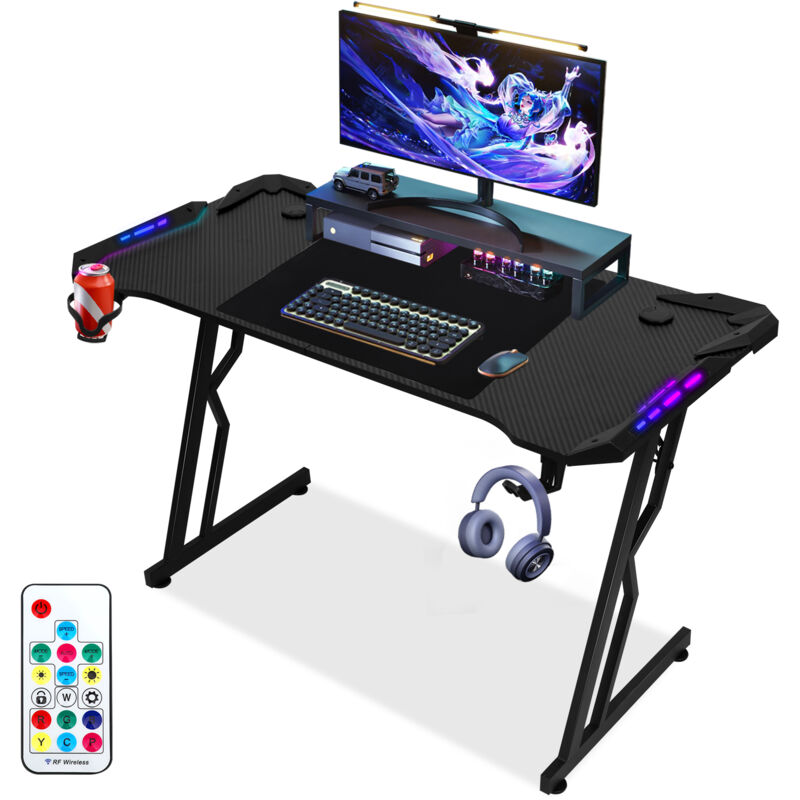 foto del prodotto jopassy z form gamer desk 140x60x75cm gaming desk rgb con luci led, portabicchieri, portacuffie e tappetino