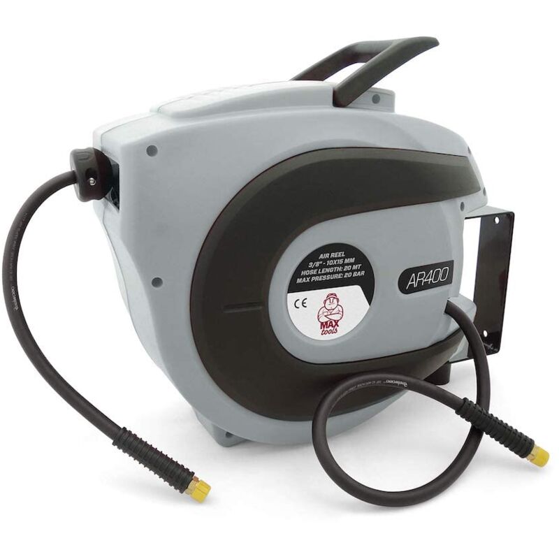 foto del prodotto jormftte maxtools, ar400, avvolgitubo professionale, con tubo flessibile 3 8 in polimero ibrido 20mt, per il passaggio di aria e acqua da 5c a