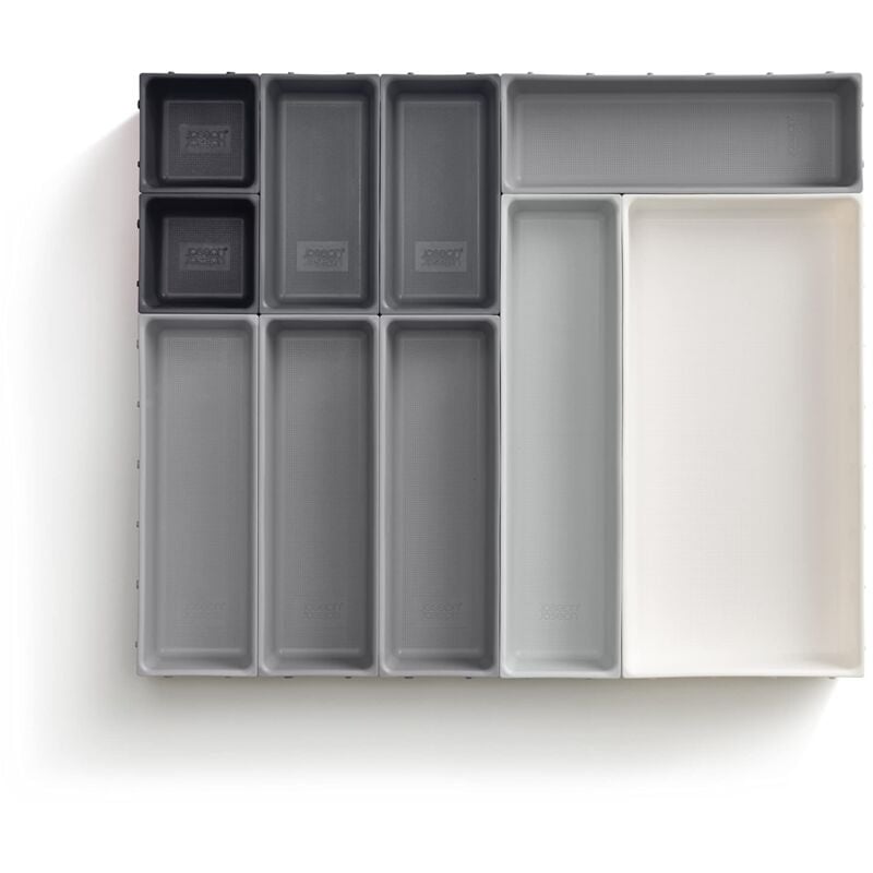 foto del prodotto joseph joseph blox, organizer per cassetti in plastica con 10 scomparti, vassoio per cosmetici, cancelleria, utensili colore grigio