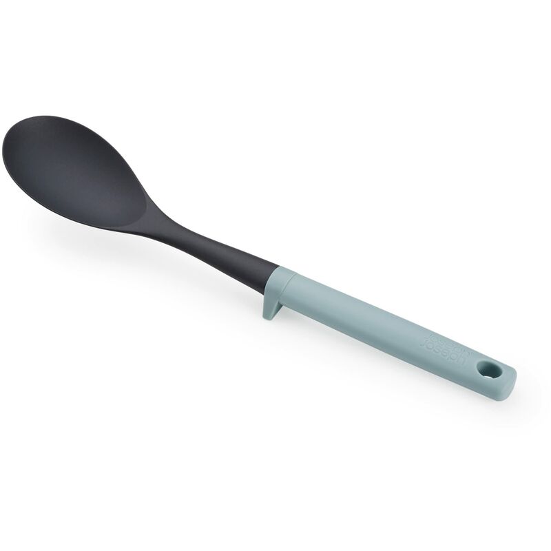 foto del prodotto joseph joseph duo cucchiaione da cucina resistente al calore, cucchiaio con poggiamestolo integrato, antiaderente, blu