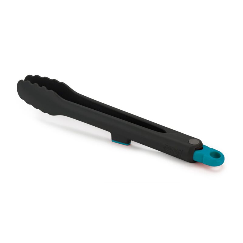 foto del prodotto joseph joseph duo pinze da cucina con sistema di bloccaggio, resistente al calore e con poggiautensili integrato, nero blu