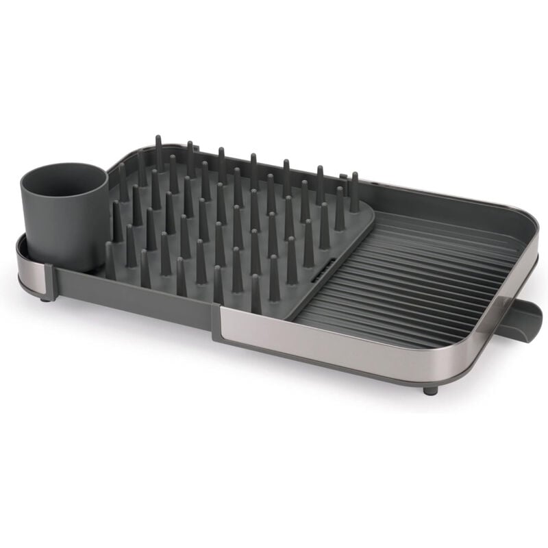 foto del prodotto joseph joseph duo scolapiatti da appoggio estensibile per lavello cucina con portautensili e beccuccio di scarico, acciaio inox, grigio