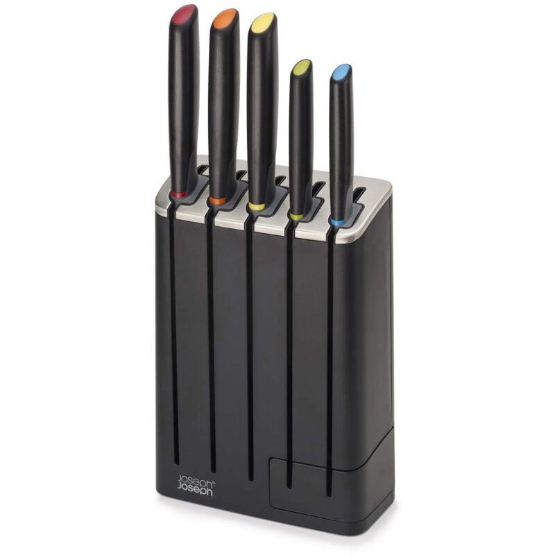 foto del prodotto joseph joseph elevate knives slimblock set di coltelli elevate da 5 pezzi con affilacoltelli estraibile negro
