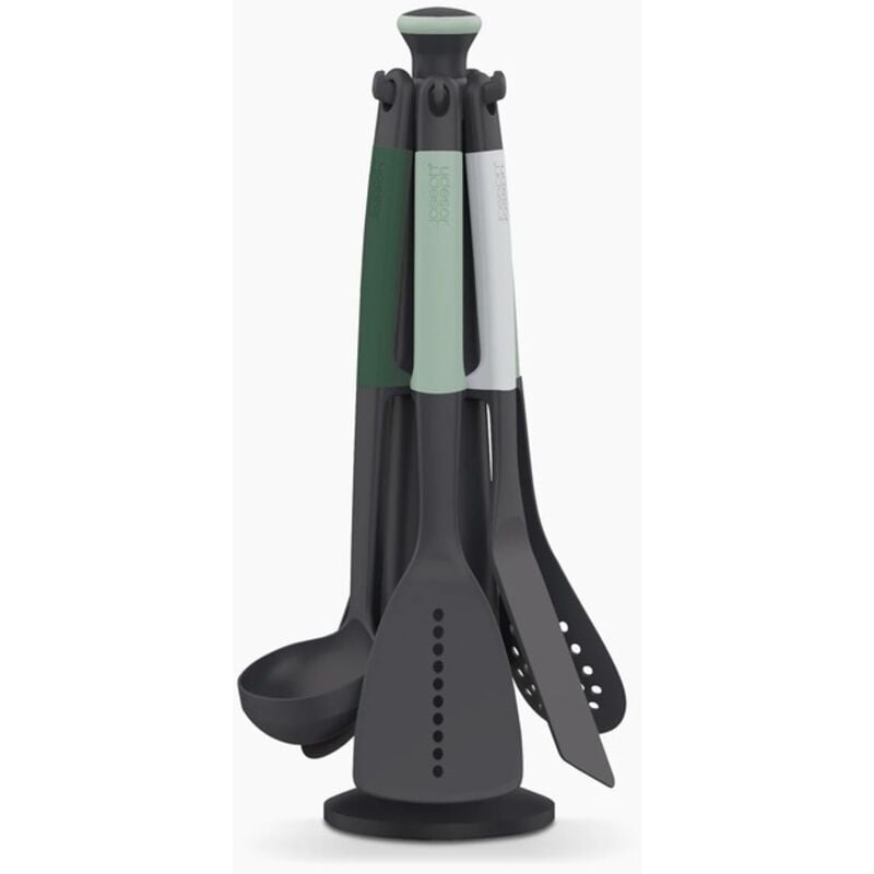 foto del prodotto joseph joseph elevate set di utensili da cucina 6 pezzi con supporto rotante, manici ergonomici in silicone, testa antiaderente