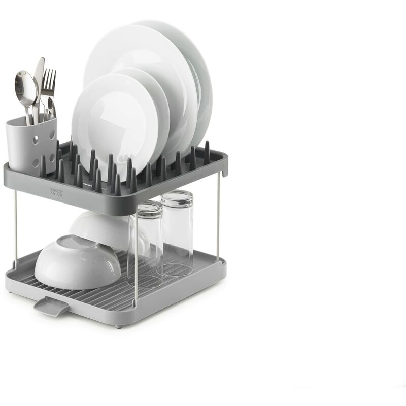 foto del prodotto joseph joseph joseph joseph duo scolapiatti da appoggio a 2 livelli per lavello cucina con scolaposate e beccuccio di scarico, grigio