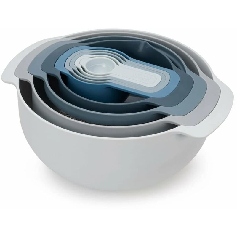 immagine 0 del prodotto joseph joseph nest 9 plus, set compatto per la preparazione degli alimenti da 9 pezzi con ciotole per mescolare, misurini, setaccio e colino, blu