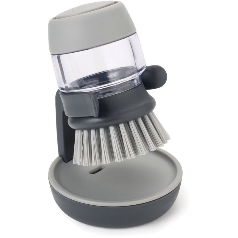 foto del prodotto joseph joseph palm scrub dispenser di sapone ricaricabile spazzolino da cucina per lavare i piatti con supporto ripiano, grigio