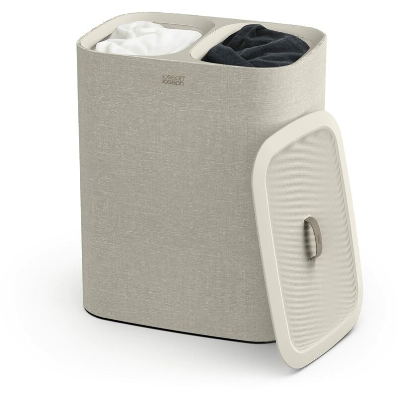 foto del prodotto joseph joseph tota cesto separatore porta biancheria bucato, 90 litri, con coperchio, 2 sacchi rimovibili con manici, beige