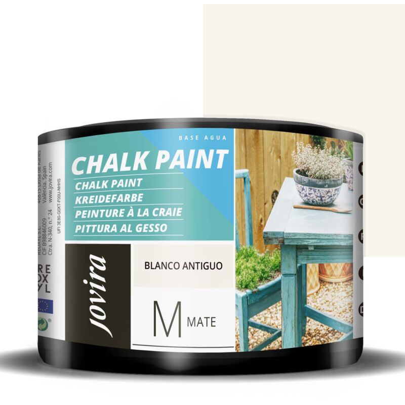 foto del prodotto jovira pinturas chalk paint, pittura al gesso, matte all aqua, rinnova il tuo arredamento con creativit . 375 ml, bianco antico 