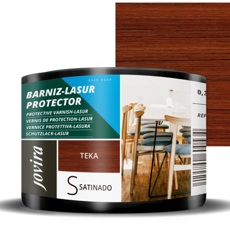 foto del prodotto jovira pinturas vernice lasur protettiva satinato a base d acqua. protegge, decora e impreziosisce tutti i tipi di legno. 375 millilitri, teak 