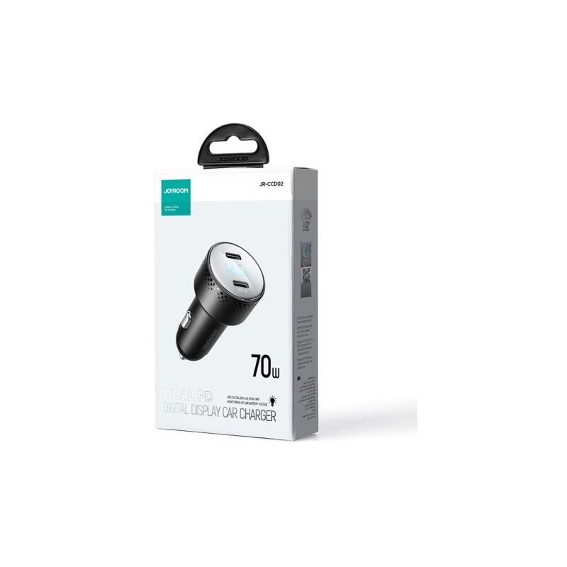 foto del prodotto joyroom caricabatterie per auto con display digitale, u c, qc 3.0, pd, 70w, nero jr ccd02 