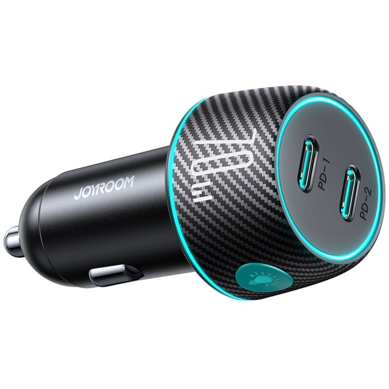 foto del prodotto joyroom jr ccn02 caricabatterie per auto 2x usb c 70w con retroilluminazione a led nero