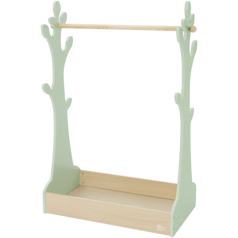 foto del prodotto joyz appendiabiti per bambini ad albero con ripiano e asta appendiabiti 71x30,5x110 cm beige verde stand guardaroba per la cameretta in legno