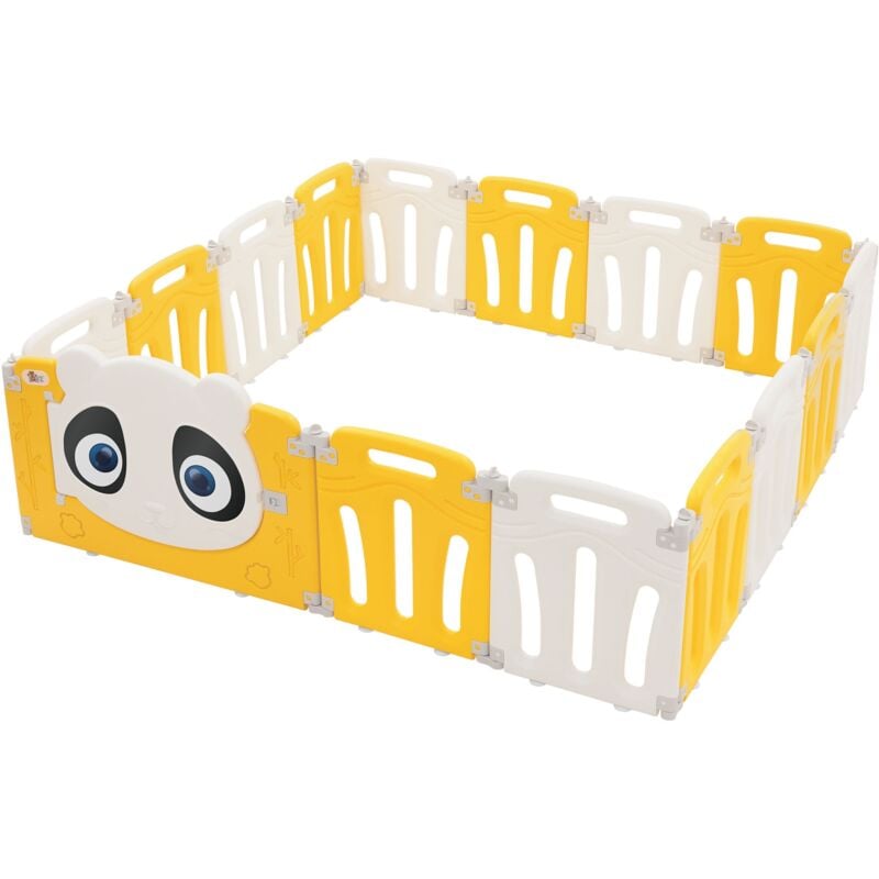 foto del prodotto joyz box bambini 160x160 cm pieghevole design panda bianco giallo cancelletto con porta e orologio didattico recinto in plastica per