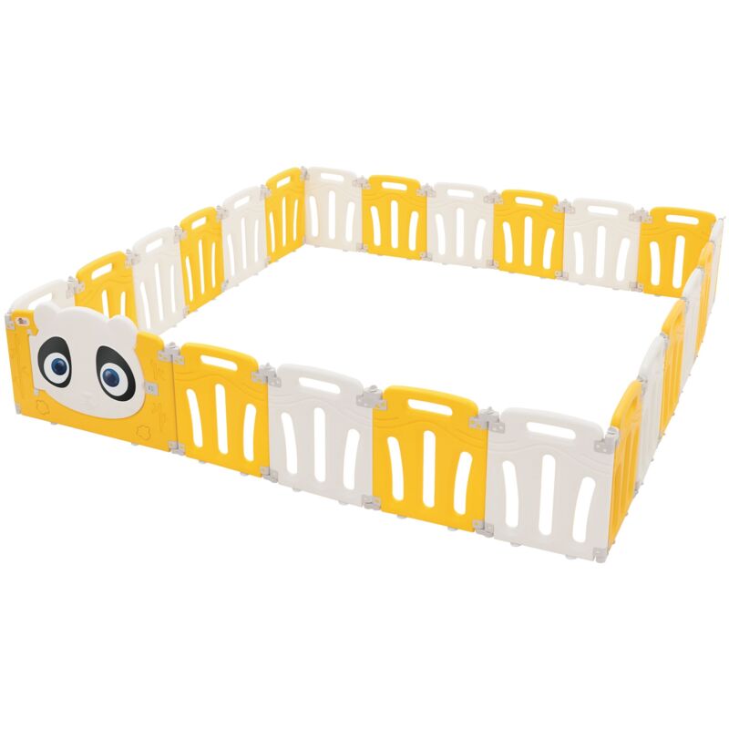 foto del prodotto joyz box bambini 240x240 cm pieghevole design panda bianco giallo cancelletto con porta e orologio didattico recinto in plastica per