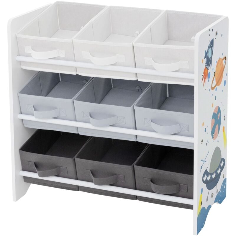 foto del prodotto joyz libreria per bambini 62,5 x 29,5 x 60 cm scaffale con 3 ripiani organizzatore per giocatoli con 9 scatole in tessuto mobiletto per la stanzina