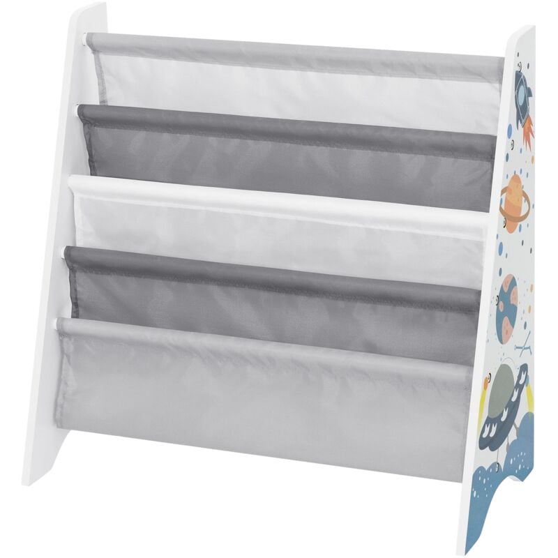 foto del prodotto joyz libreria per bambini con 4 scomparti scaffale per libri 62,5 x 28 x 60,5 cm tessuto in poliestere con disegni tematica spazio per la cameretta