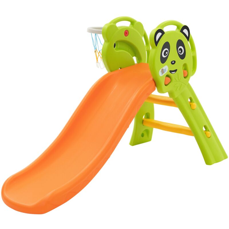 foto del prodotto joyz scivolo 2 in 1 per bambini verde arancione con canestro da basket set da gioco per interno esterno scivolo in plastica resistente da 3 anni