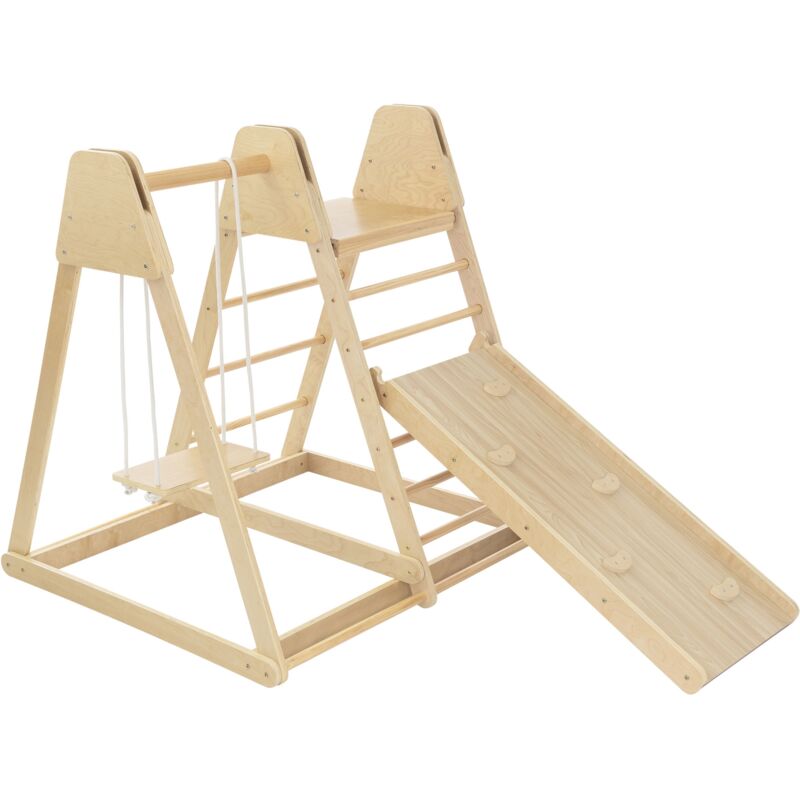 foto del prodotto joyz set di strutture per arrampicata indoor 3 in 1 con 2x scala per arrampicata scivolo e altalena giocattolo in legno 121 x 127 x 112 cm area
