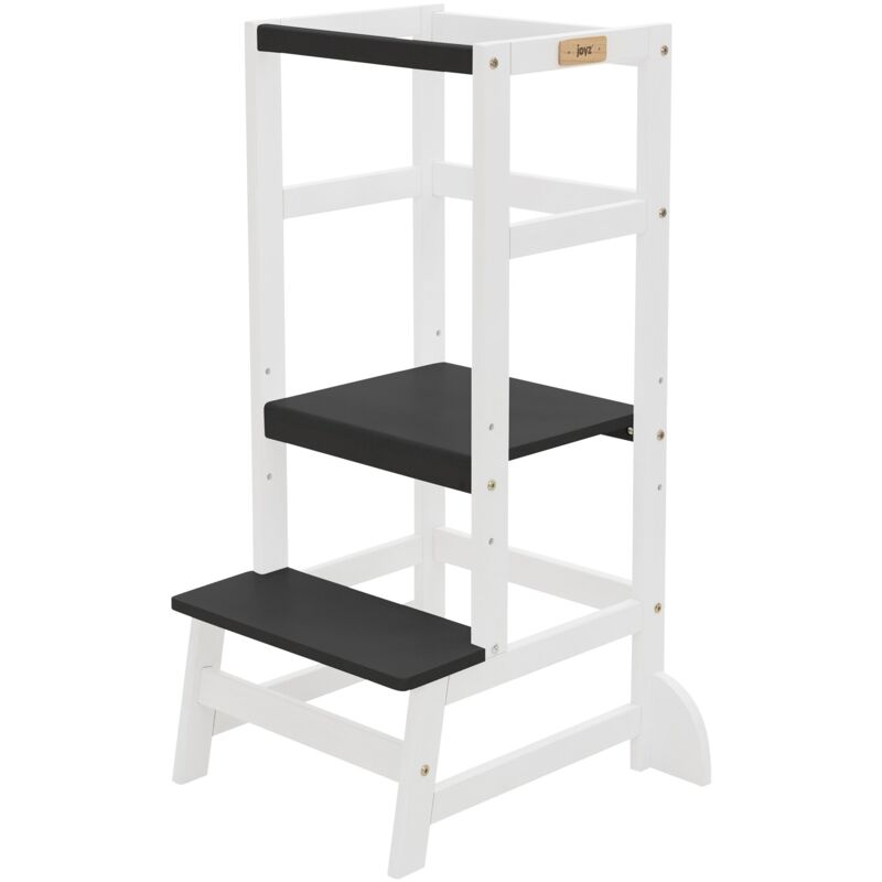 foto del prodotto joyz torre di apprendimento montessoriana sgabello per bambini regolabile in altezza in legno bianco nero ca. 54 x 44 x 90 cm seggiolone da cucina
