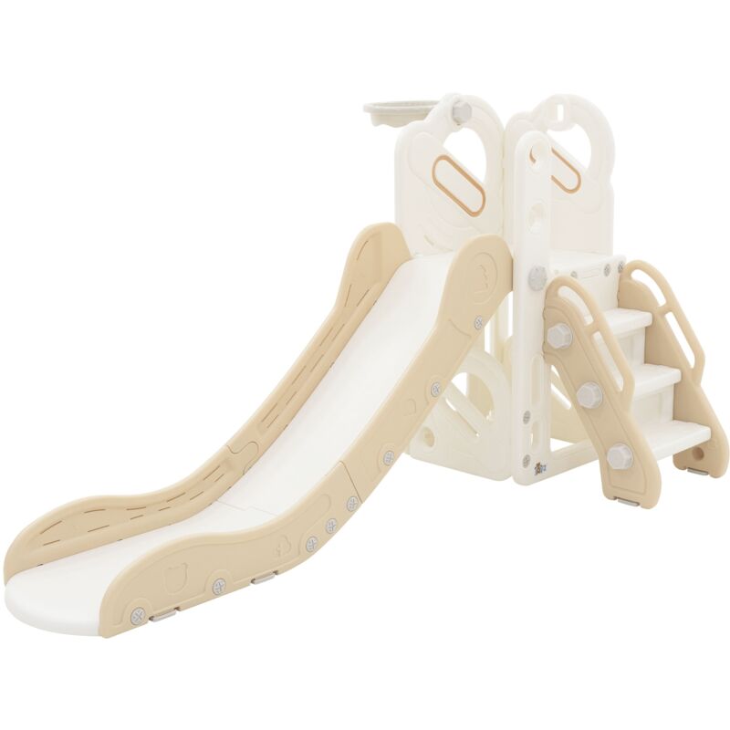 foto del prodotto joyz torre giochi 3 in 1 per bambini scivolo da interno ed esterno con canestro da basket set in plastica bianco beige giocattolo per bambini dai 3