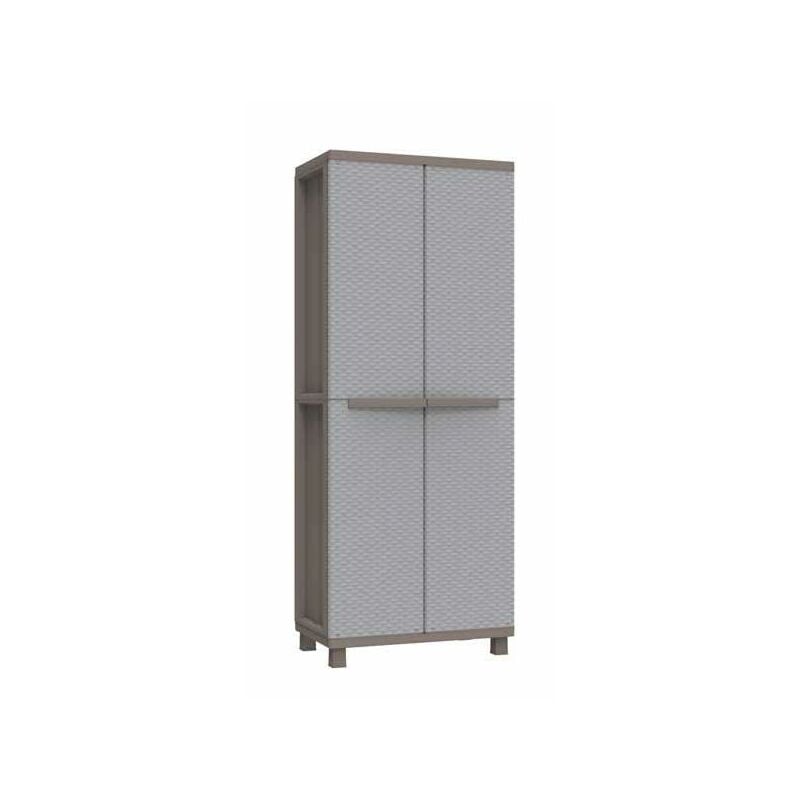 foto del prodotto jrattan 268, armadio da esterno interno a 2 ante effetto rattan, 3 ripiani regolabili. materiale plastica, dimensioni 68x37,5x170 cm terry