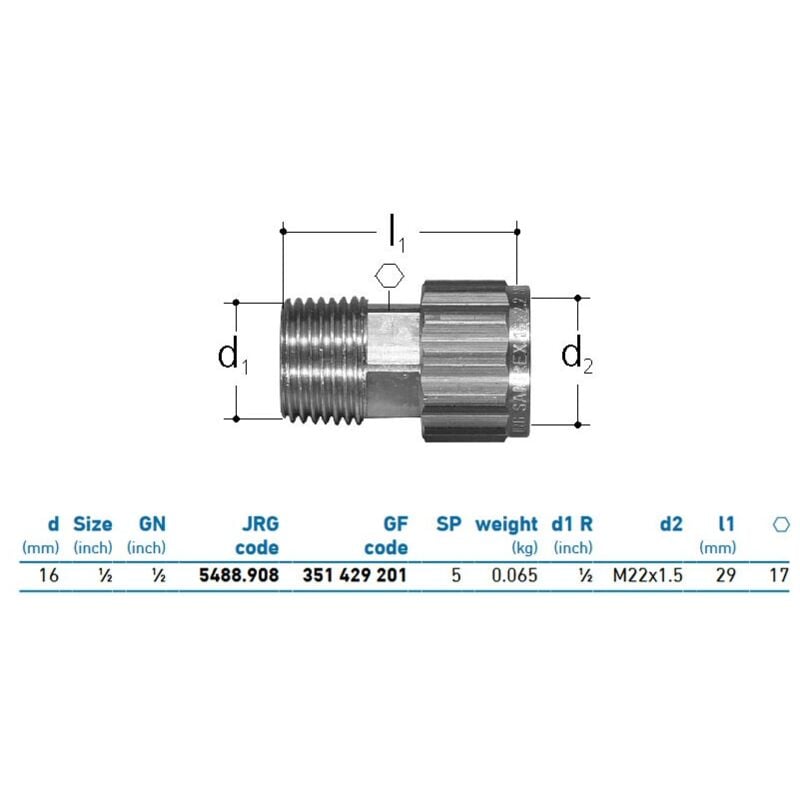 foto del prodotto jrg sanipex collegamento con filettatura esterna con dado libero bronzo d. 16 - 1 2 351429201
