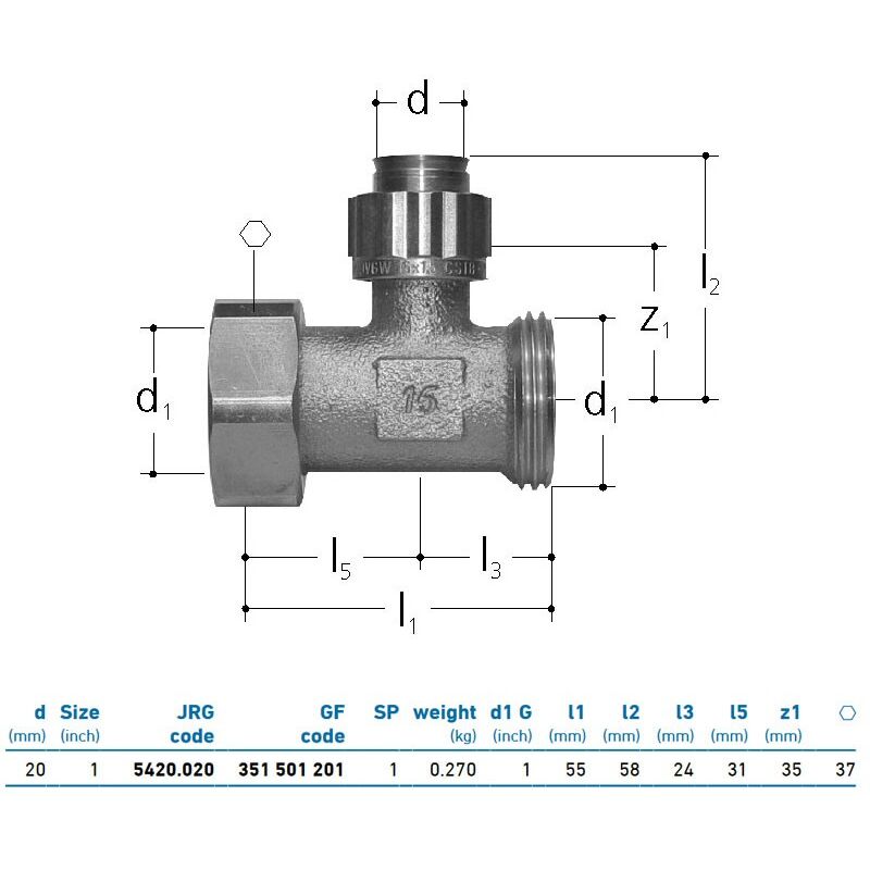foto del prodotto jrg sanipex distributore a 1 partenza bronzo d. 20 mm 1 351501201