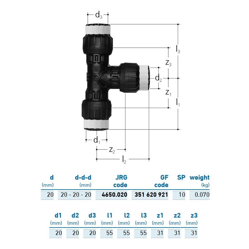 foto del prodotto jrg sanipex mt t uguale ppsu d. 20x20x20 mm 351620921