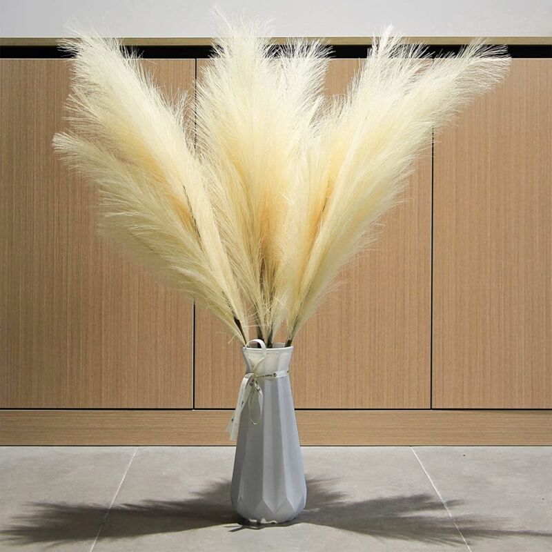 foto del prodotto juego de 3 pastos de pampa secos artificiales de 110 cm, decoraci n bohemia para boda, sala de estar, dormitorio, color beige